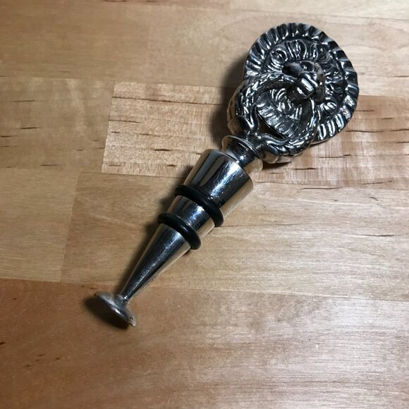 Mud Pie Silver Plated Double Sided Cast Heavy Weight Metal Lion Bottle Topper 5" - Picture 3 of 10